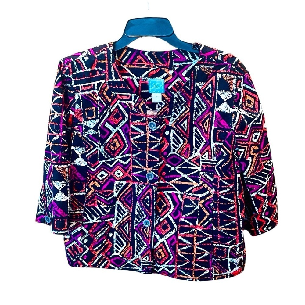 Lark Lane 3/4 sleeve abstract tribal swing style button jacket 16 pink orange - Picture 1 of 10